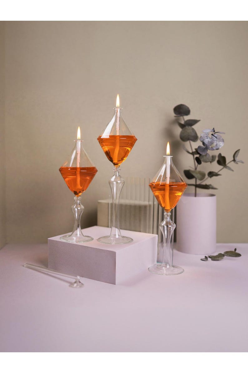 Glass Oil Lamp Mouthblown & Handmade Love Set Modern Oil Lamp for