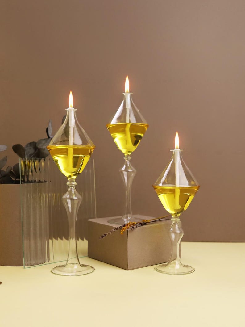 Glass Oil Lamp Mouthblown & Handmade Love Set Modern Oil Lamp for