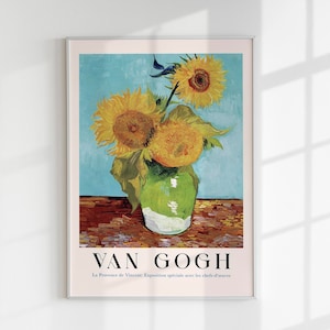Jarrón con tres girasoles Póster artístico de Van Gogh Póster de exposición Lámina artística