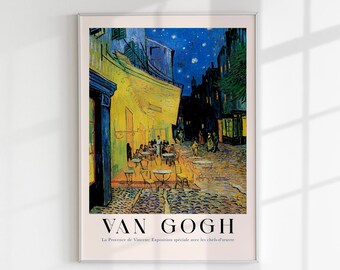 Affiche d'art avec terrasse de café la nuit, affiche d'exposition de Van Gogh, impression artistique