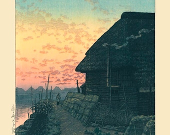 川瀬巴水「森ヶ崎の夕日」版画 - Etsy 日本