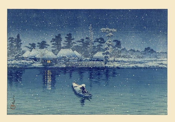 巴水版画「夜の漁師」 - Etsy 日本