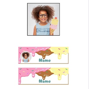 Ice cream classroom name and picture tags (Editable) Canva