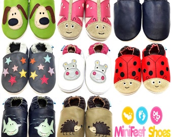 MiniFeet Soft Leather Baby Shoes, Toddler Shoes, Baby Girl & Boy Shoes - Many Styles Available - Newborn up to 5 Years