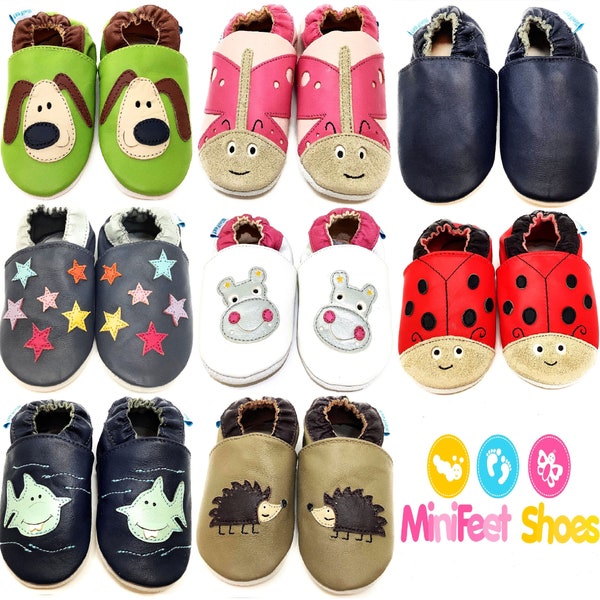 MiniFeet Soft Leather Baby Shoes, Toddler Shoes, Baby Girl & Boy Shoes - Many Styles Available - Newborn up to 5 Years