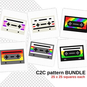 C2C gehaakte 6-patroonbundel, muziekbanden in perfecte jaren 80-stijl