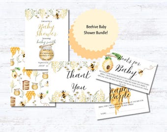 Redigerbar babyshower-inbjudan till bikupa (digital nedladdning)