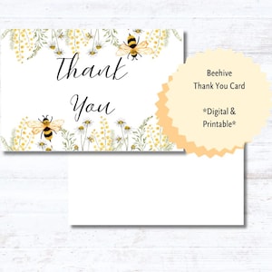 Tarjeta de agradecimiento con temática de colmena / Tarjeta de agradecimiento digital e imprimible / Tema de bebé abeja / Baby Shower de miel / Tarjetas de agradecimiento con abejas y flores