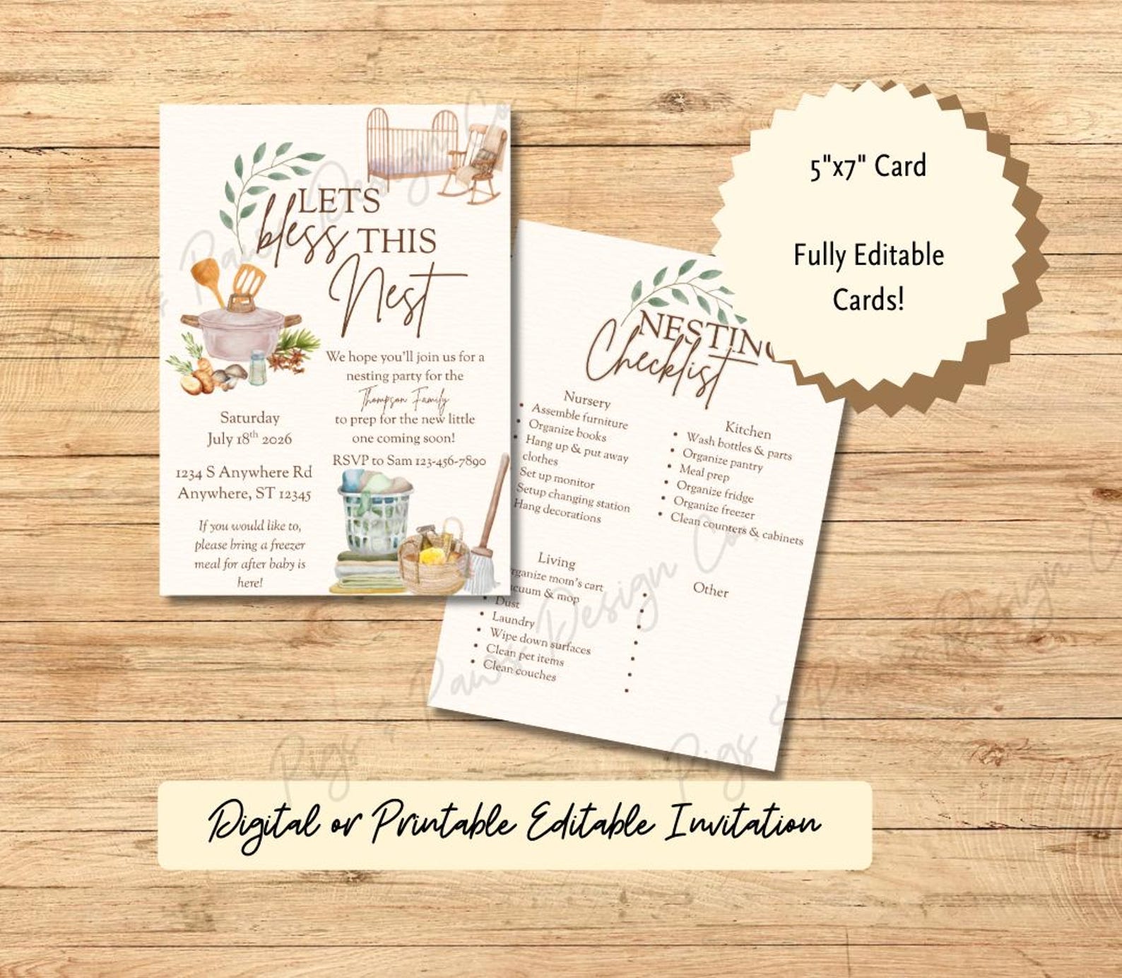 Nesting Party Invitations Nesting Party Invitation | Gender Neutral, Checklist, Thank You Card ...