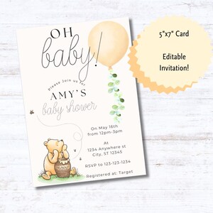 Classic Winnie the Pooh Baby Shower Invitation | Digital Invite | Winnie the Pooh Theme | Printable Invitation | Gender Neutral Invite