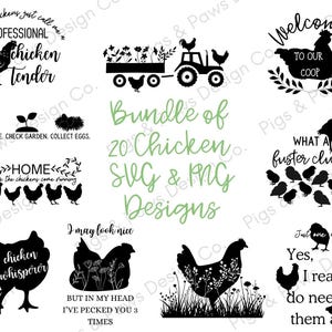 Paquete de 20 archivos SVG y PNG de pollo / Archivos Cricut / Camisetas PNG / Camisetas de pollo / Archivo láser / Pollo SVG / Svg divertido / Svg de granja / Granja
