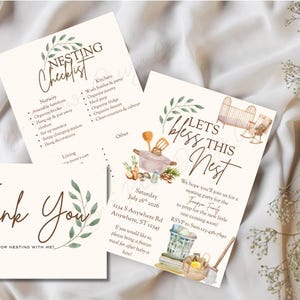 Invitación para fiesta de bienvenida al bebé / Género neutro, lista de verificación, tarjeta de agradecimiento (descarga digital)