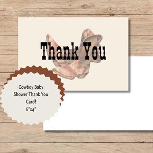 Carte de remerciement western cowboy pour baby shower | Fête de naissance des cow-boys | Fête prénatale occidentale | Chambre d'enfant cow-boy | Invitations baby shower