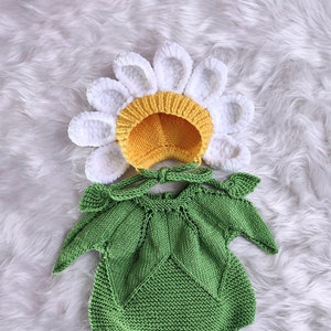 Newborn Flower Hat, Daisy Bonnet, First Photo Prop, Woodland Halloween Costume, Baby Shower Gift, Newborn Photography Outfit,  Romper Set