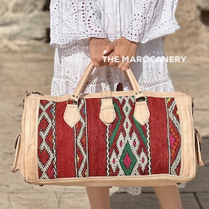 Travel adventure  Kilim Leather Bag, kilim Boho Weekender Bag, Kilim Travel Bag, Duffel bag,vintage  carpet Bag, stylish gift for her