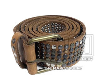 90s Southwestern Silver Studded Leather Belt | Medium - Etsy display picture 2