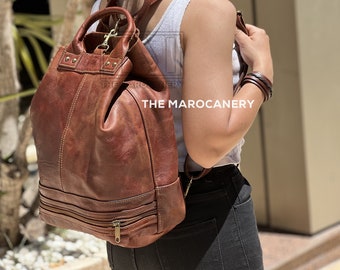 Versatile Convertible Leather Backpack: Top Handle and Drawstring options for the ultimate on-the-go bag