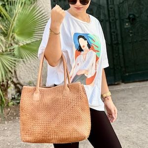 Braided Leather Bag - Soft Natural Woven Italian style Tote Handbag - Customizable Purse - Classic Style Women's Fashion Bag
