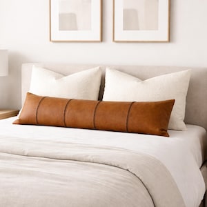 Handmade Leather Bolster Pillow Cover - Long Unstuffed Lumbar Cushion - Rustic Brown Leather Pillow - Unique Home Decor