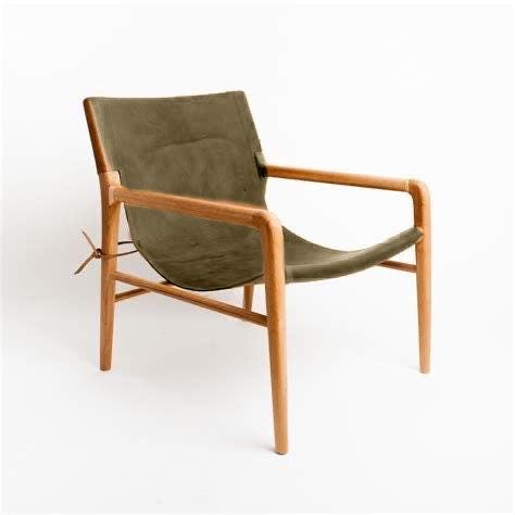 Handcrafted Leather Sling Chair With Solid Wood Frame, Modern
