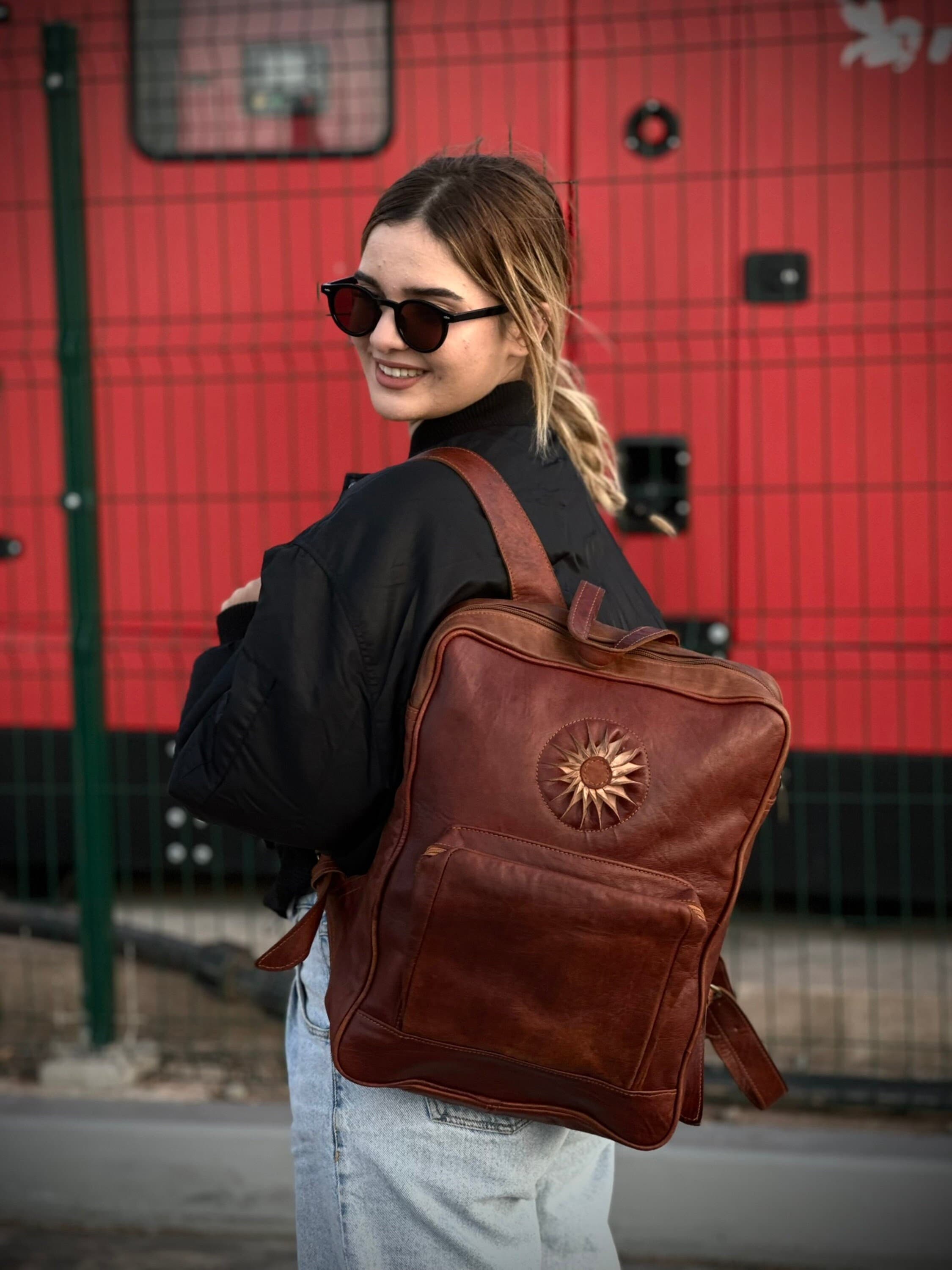 Handcrafted Genuine Leather Backpack Cognac Brown Boho Artisan Style Buy A Sheldon Leather Backpack | Roomy & 100% Real Leather main image 2