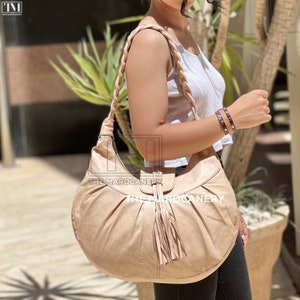 Extra Large Whipstitched Braid Strap Hobo Bag - 2-Way Vegan Leather Multi-Pocket Purse (17.6x13.6x6in)