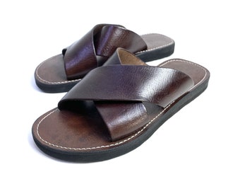 Handmade Leather Jerusalem Sandals - Authentic Handcrafted Leather Slides Inspired by Spartan Footwear