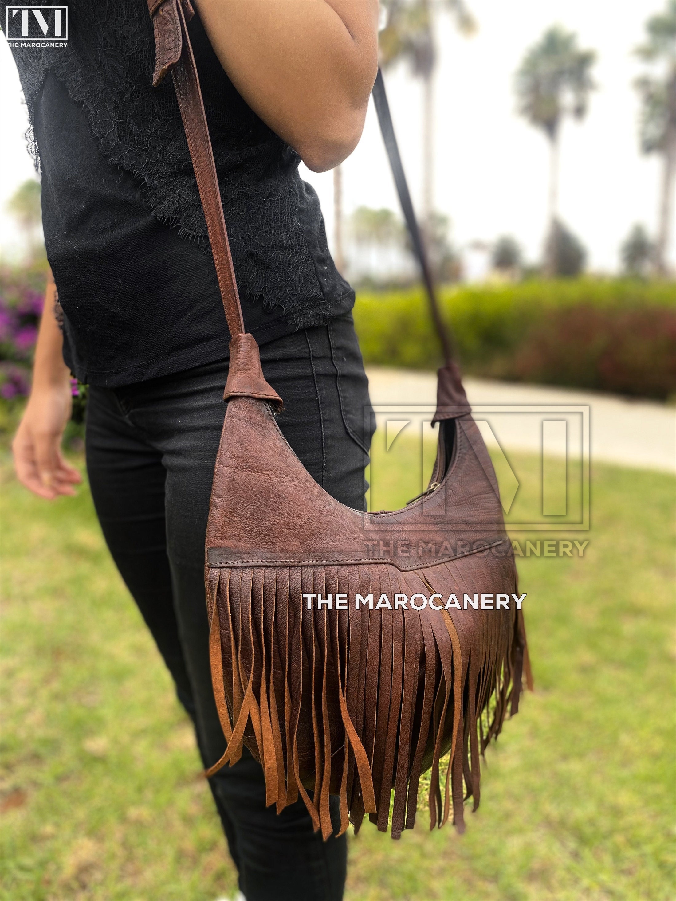 Icon - Crossbody Tote with Boho Fringe, Braided Handle Plain