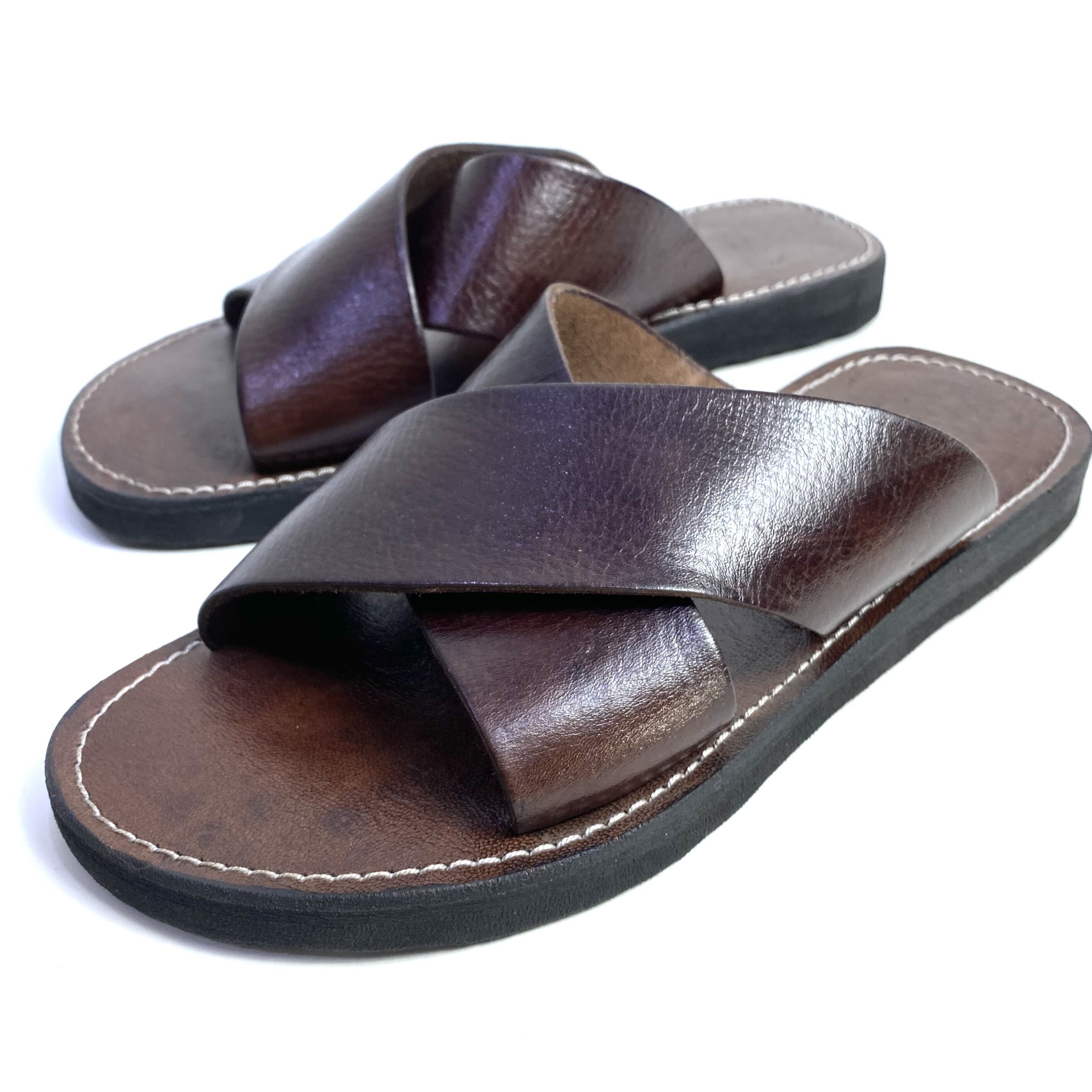 Yokest New Mens Handmade Leather Sandals Handmade Leather Slides Men main image 4