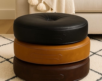 Cojín de suelo de cuero capitoné extragrande, puf redondo de 76 cm con asa, almohada de meditación grande, asiento minimalista para el suelo.