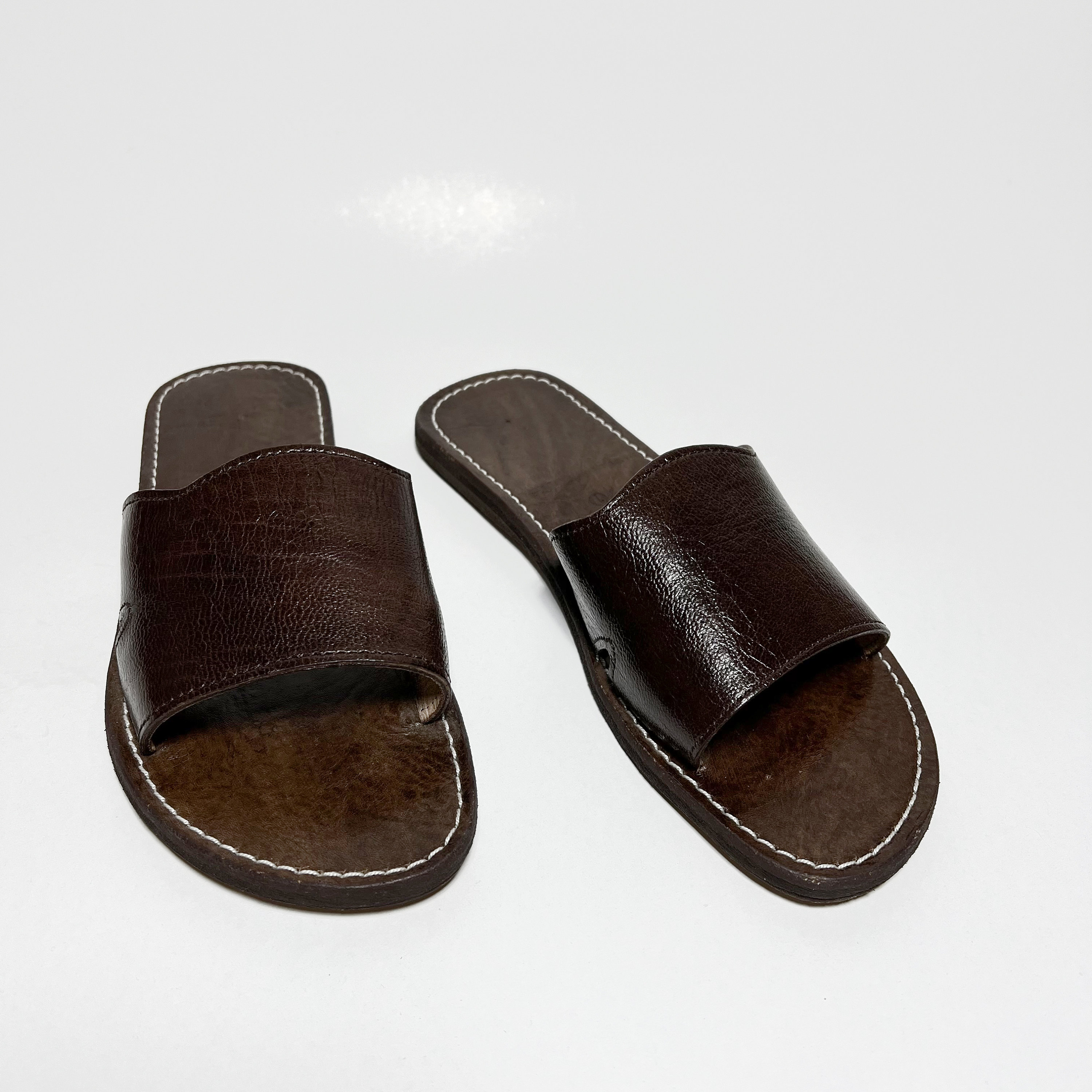 mens brown leather sliders