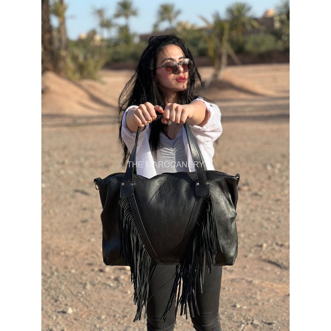 Black Faux Leather Fringe Belt Bag