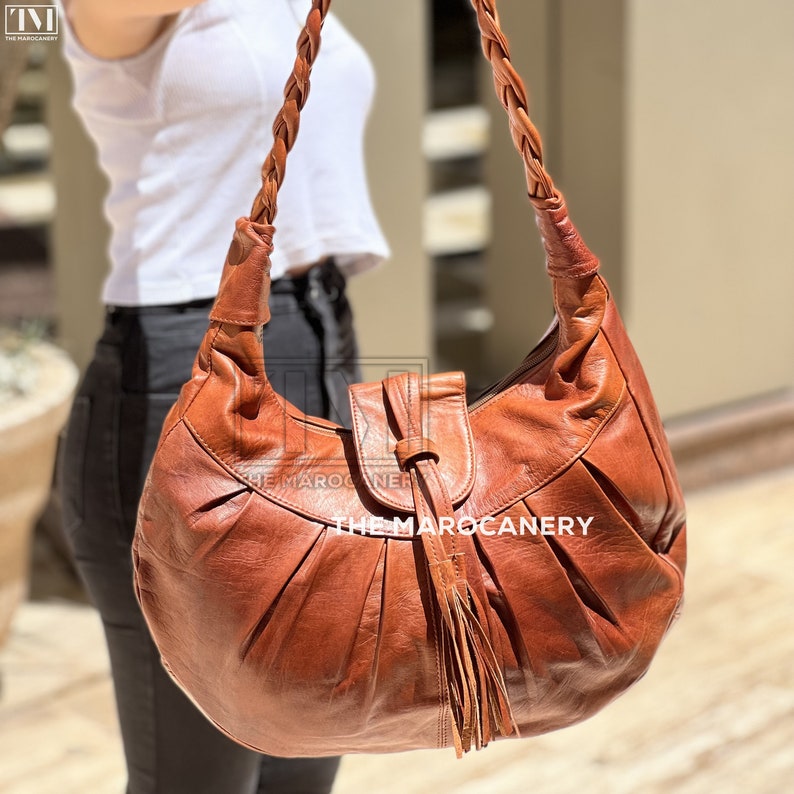 Handmade Leather Hobo Bag With Braided Strap Chic Soft Etsy