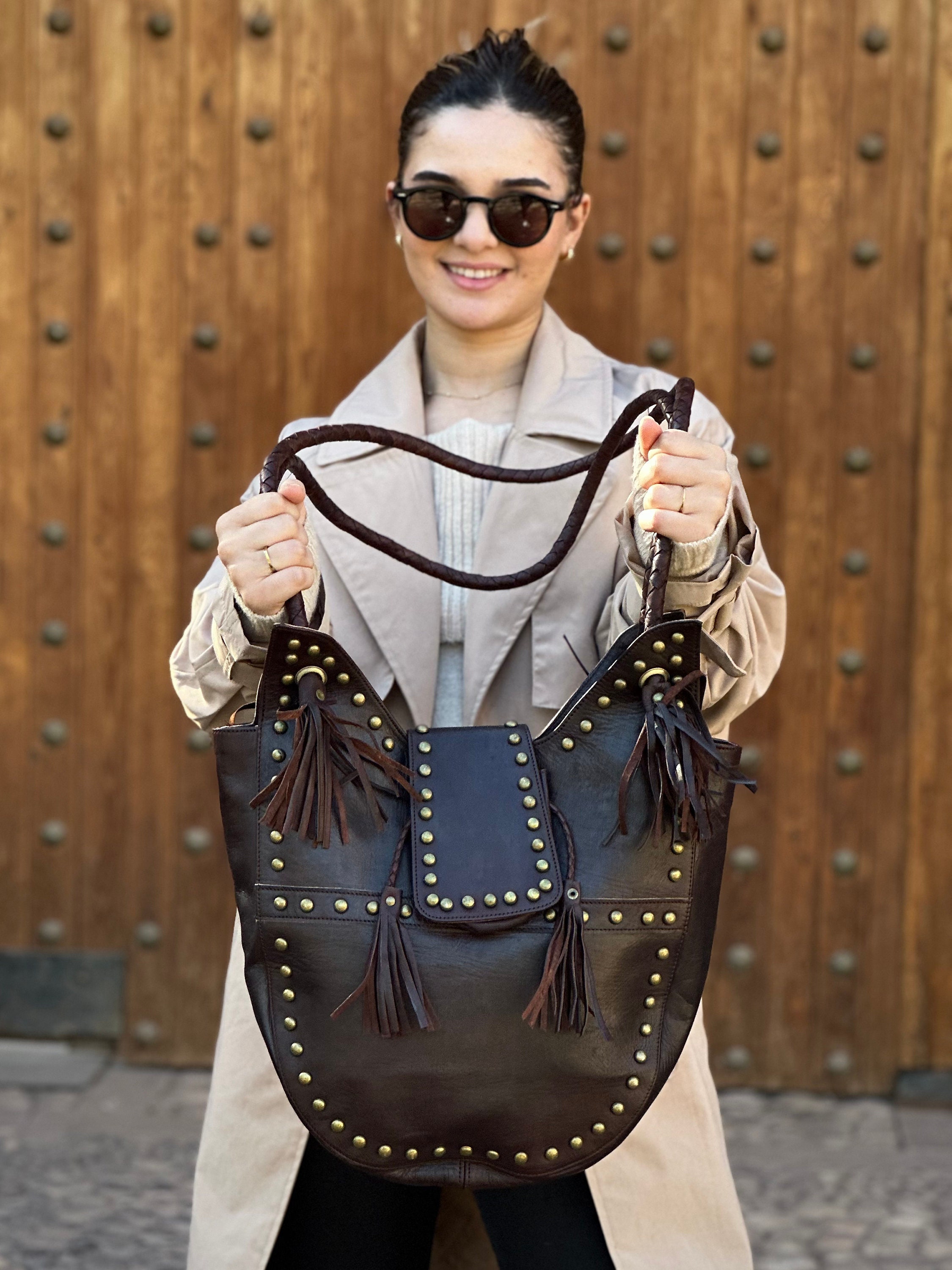 Alexander McQueen Black Leather Studded Twin Skull Shoulder