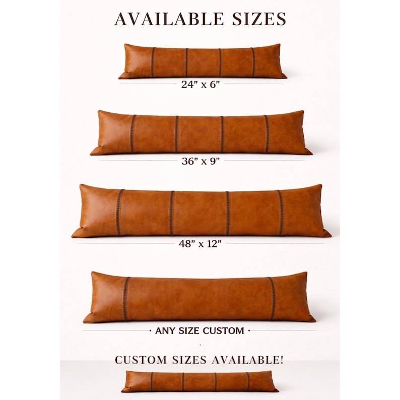 Funda de almohada cilíndrica de cuero hecha a mano - Cojín lumbar largo sin relleno - Almohada rústica de cuero marrón - Decoración única para el hogar imagen 8