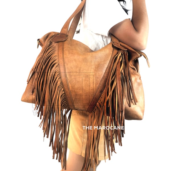 Grande borsa con frange in pelle per cowgirl, boho stile occidentale Gypsy Crossbody Purse