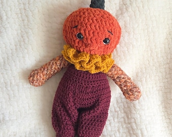 Crochet Pumpkin Doll Plushie | Halloween Stuffed Jack-o-lantern | READY TO SHIP