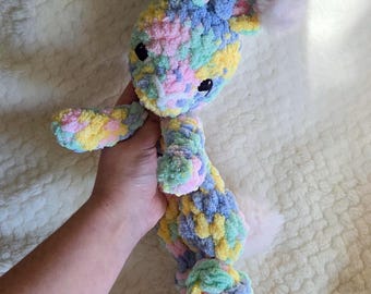 Crochet Bunny Lovey | Handmade Rainbow Animal Snuggler | Ready to Ship