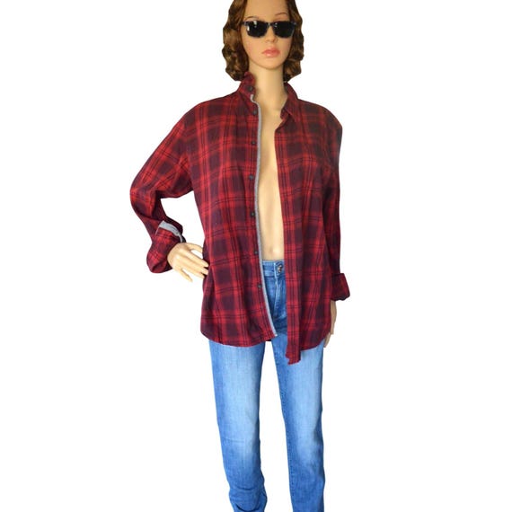 American Rag Red Black Plaid Men's Cotton Button Down Size Medium Fall  Western