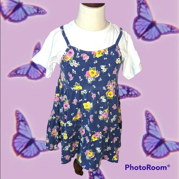 Vintage Y2K butterfly floral print button front sky blue pastel midi dress  S