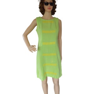 Vintage 60s Handmade Lime Green Yellow Shift Dress Womens Size Small Retro Preppy