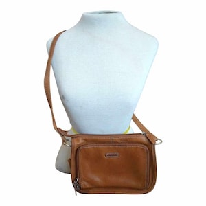 Vintage Y2K Fossil Braun Echt Leder Crossbody Bag Boho Rustikal Lässig
