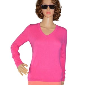 Vintage Charter Club Luxury Cashmere Pink V-Neck Sweater Women Size Small Preppy