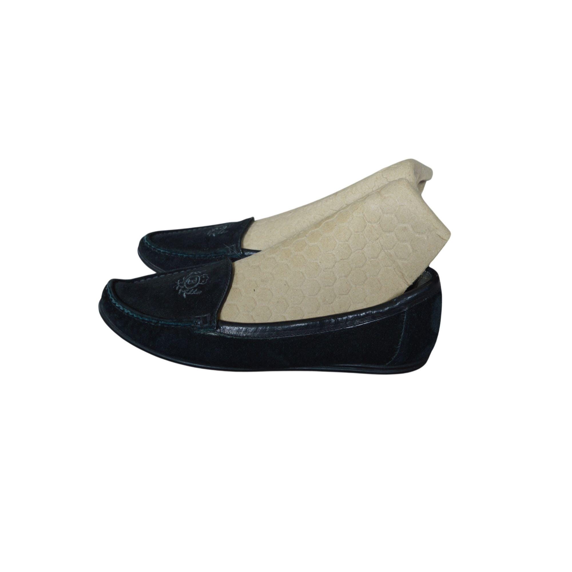 Bally, Vintage Bally Black Suede Loafers Women's Size 6.5 Embroidered Crest Coquette