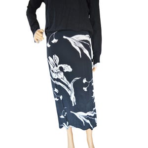 Vintage 90s Modiano Woman  Black White Floral Print Midi Skirt Womens Size 18W