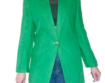 Vintage 90s Ellen Tracy Kelly Green Linen Blazer Women Size 10 Corporate Academia
