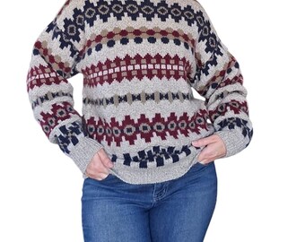 Vintage jaren 80 Eddie Bauer wolmix Cosby-sweater herenmaat Large wintervakantie