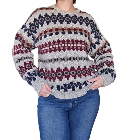 Eddie Bauer, Vintage 80s Eddie Bauer Wool Blend Cosby Sweater Men's Size Large Winter Holiday