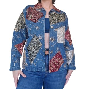 Vintage 1990s New Directions Patchwork Denim Shirt Jacket Shacket Women's Size L