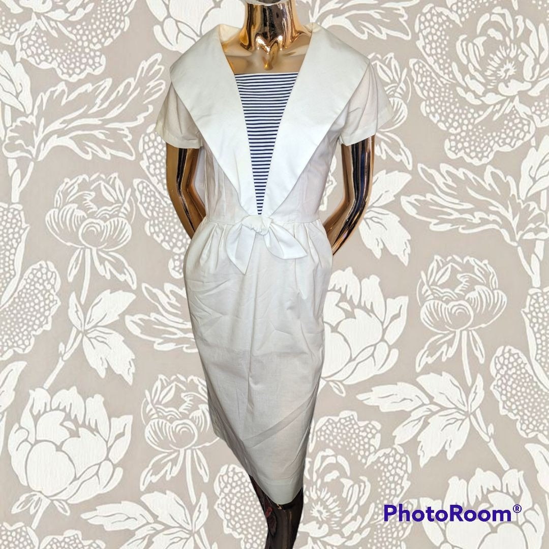 Vintage 60s Helen Whiting Preppy Cream Pencil Dress Striped Etsy